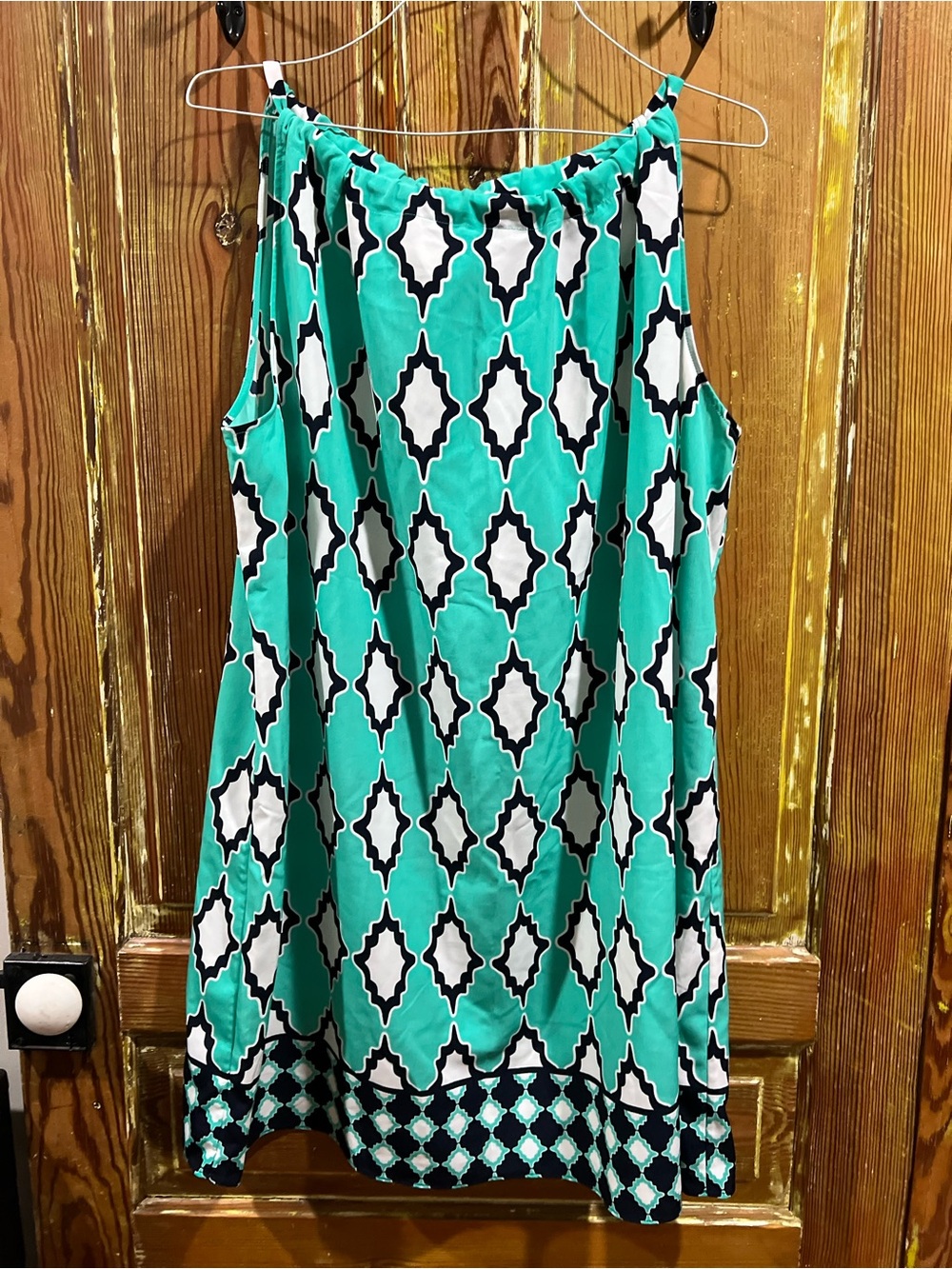 crown & ivy Teal, White and Navy Geometric Dress